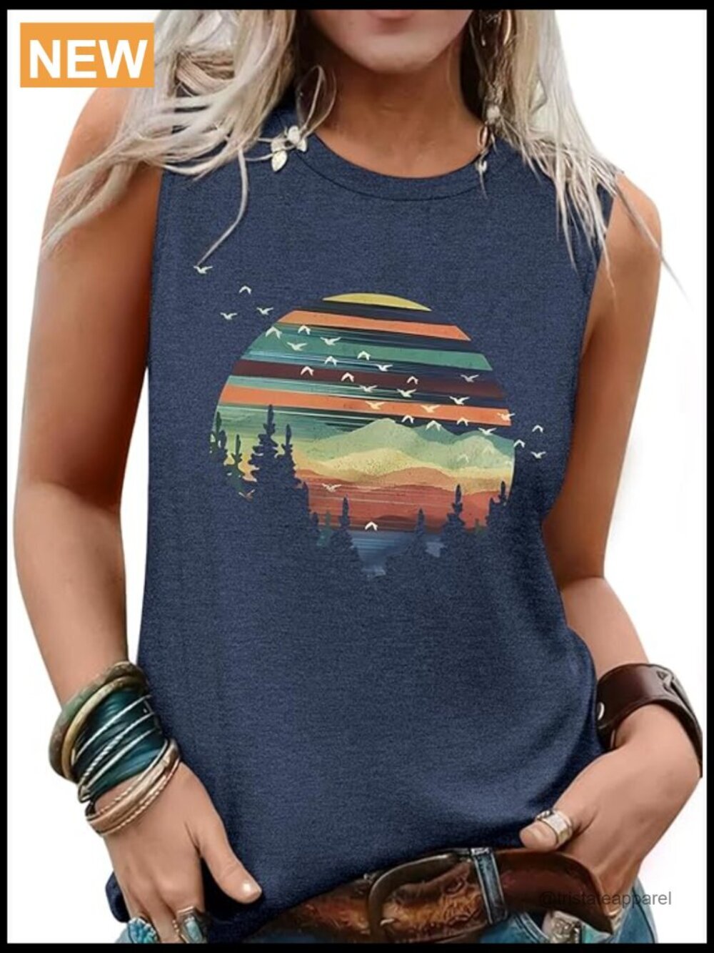 Sleeveless Graphic Tank Top Loose Fit Crewneck Summer Vacation Tee